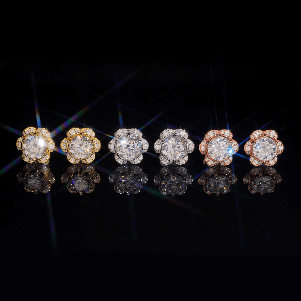 GL Hiphop Jewelry  925 Sterling Silver VVS Round Cut Emerald Cut Moissanite Stud Flower Shape Earring