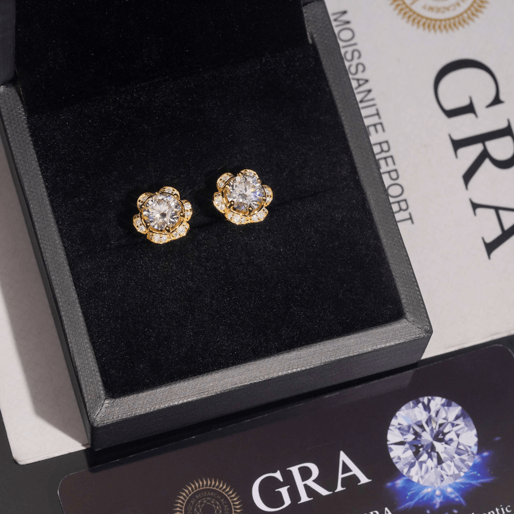 GL Hiphop Jewelry  925 Sterling Silver VVS Round Cut Emerald Cut Moissanite Stud Flower Shape Earring