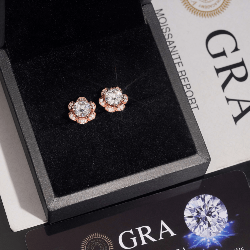 GL Hiphop Jewelry  925 Sterling Silver VVS Round Cut Emerald Cut Moissanite Stud Flower Shape Earring