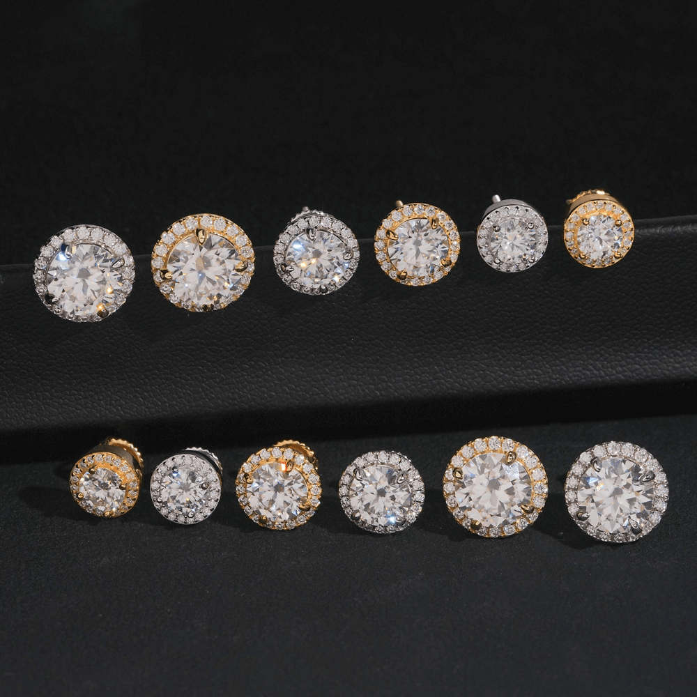 GL Hiphop Jewelry  925 Sterling Silver VVS Round Cut Moissanite Stud Earring