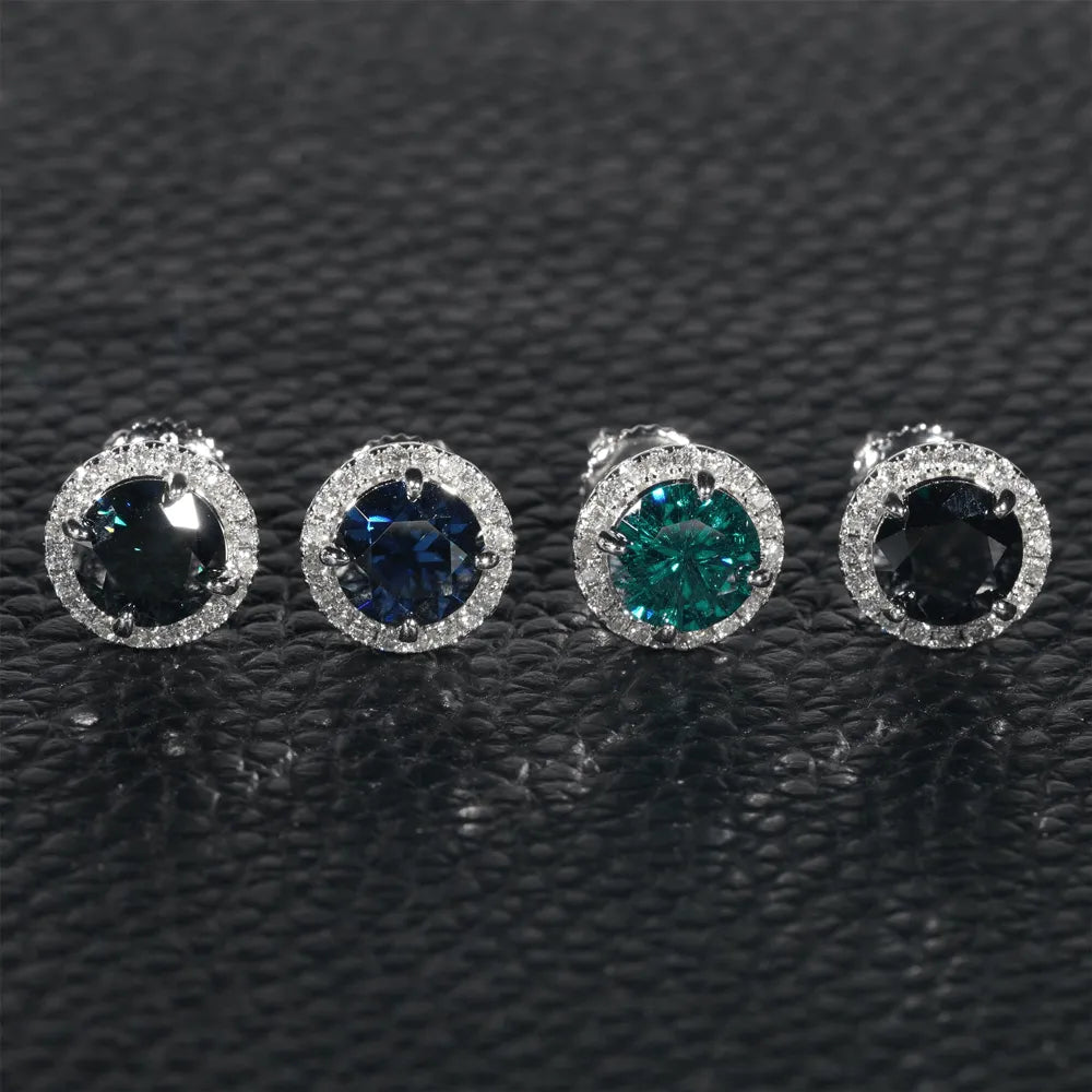 GL S925 Silver VVS Round Cut Colored Moissanite Stud Earring Main image