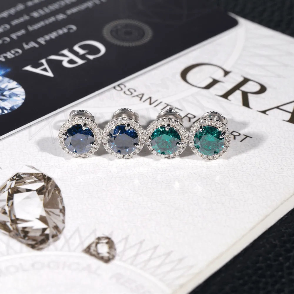 GL S925 Silver VVS Round Cut Colored Moissanite Stud Earring