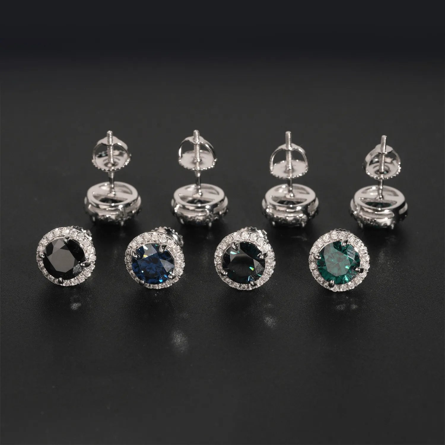 GL S925 Silver VVS Round Cut Colored Moissanite Stud Earring