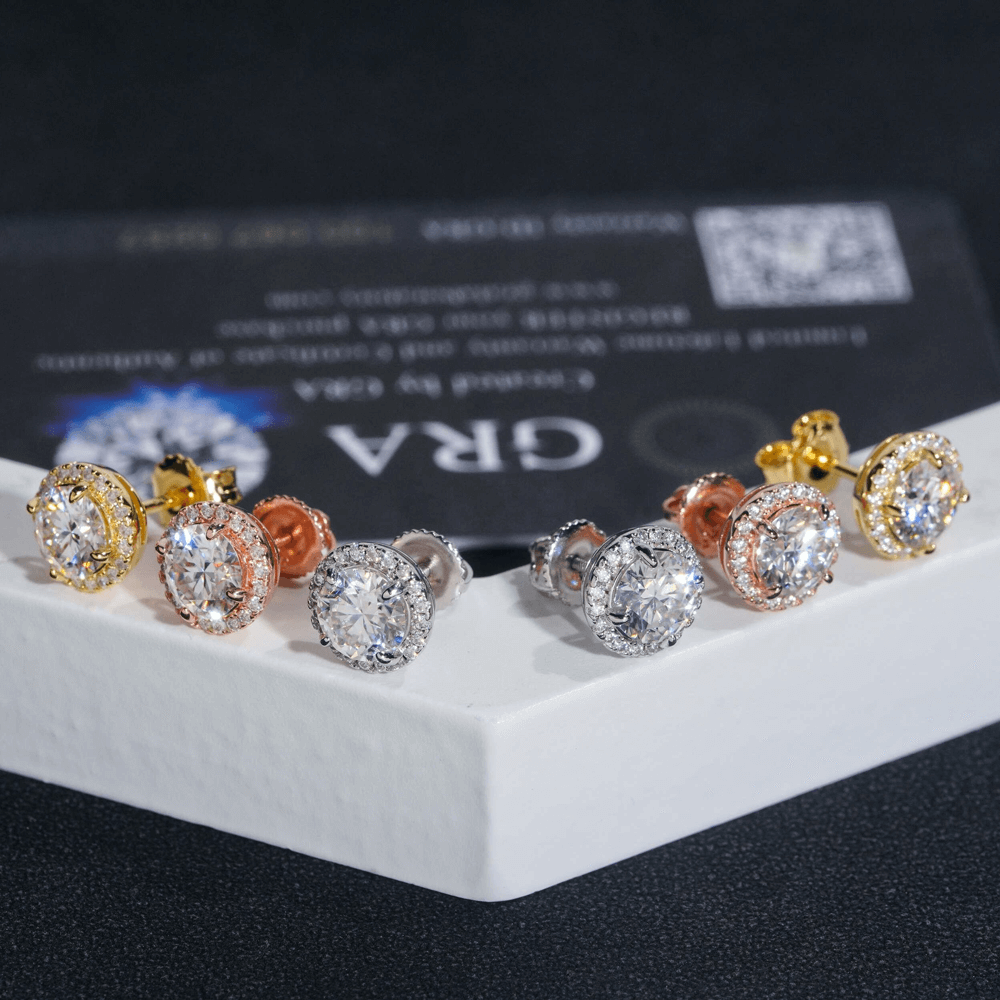 GL Hiphop Jewelry  925 Sterling Silver VVS Round Cut Moissanite Stud Earring