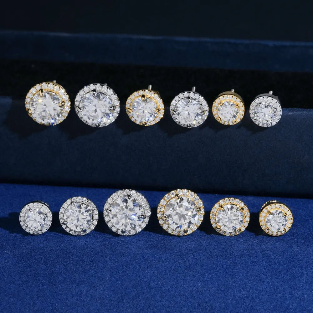 GL Hiphop Jewelry  925 Sterling Silver VVS Round Cut Moissanite Stud Earring
