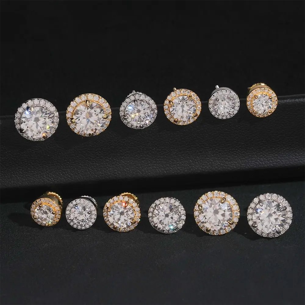 GL Hiphop Jewelry  925 Sterling Silver VVS Round Cut Moissanite Stud Earring