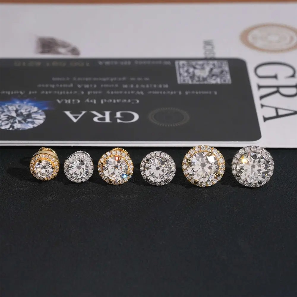 GL Hiphop Jewelry  925 Sterling Silver VVS Round Cut Moissanite Stud Earring Main image