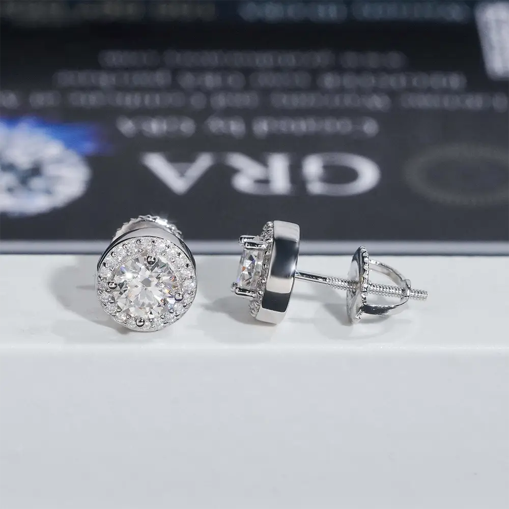 GL Hiphop Jewelry  925 Sterling Silver VVS Round Cut Moissanite Stud Earring