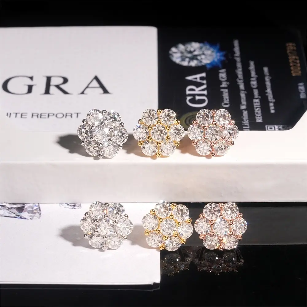 GL High Quality 925 Sterling Silver VVS Round Cut Moissanite Stud Earring