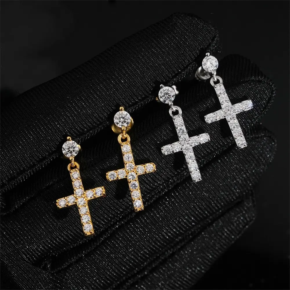 GL S925 Silver VVS Moissanite Diamond Fashion Cross Stud Earring