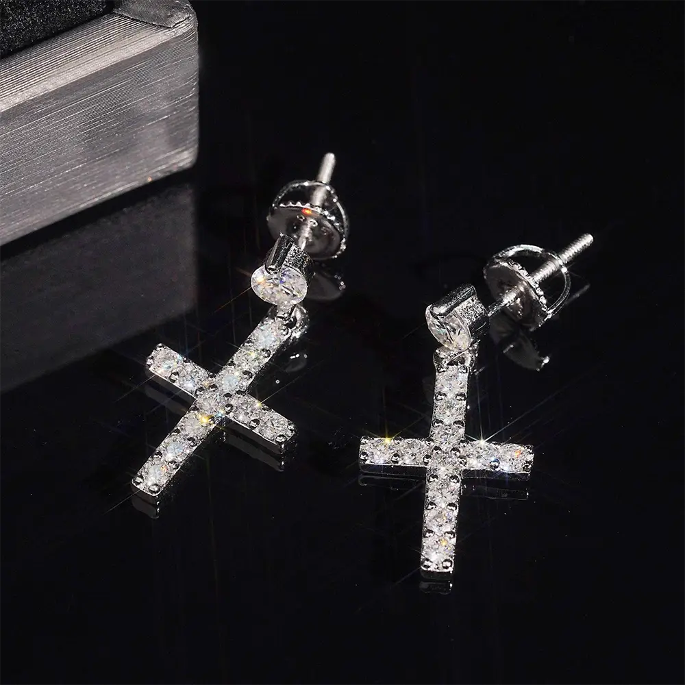 GL S925 Silver VVS Moissanite Diamond Fashion Cross Stud Earring