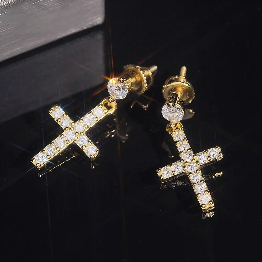 GL S925 Silver VVS Moissanite Diamond Fashion Cross Stud Earring