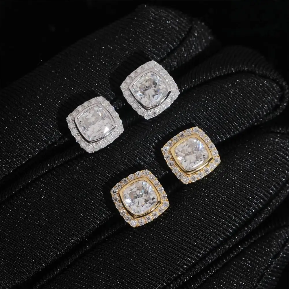GL Hiphop Jewelry  925 Sterling Silver VVS Round Cut Moissanite Stud Square Shape Earring Main image