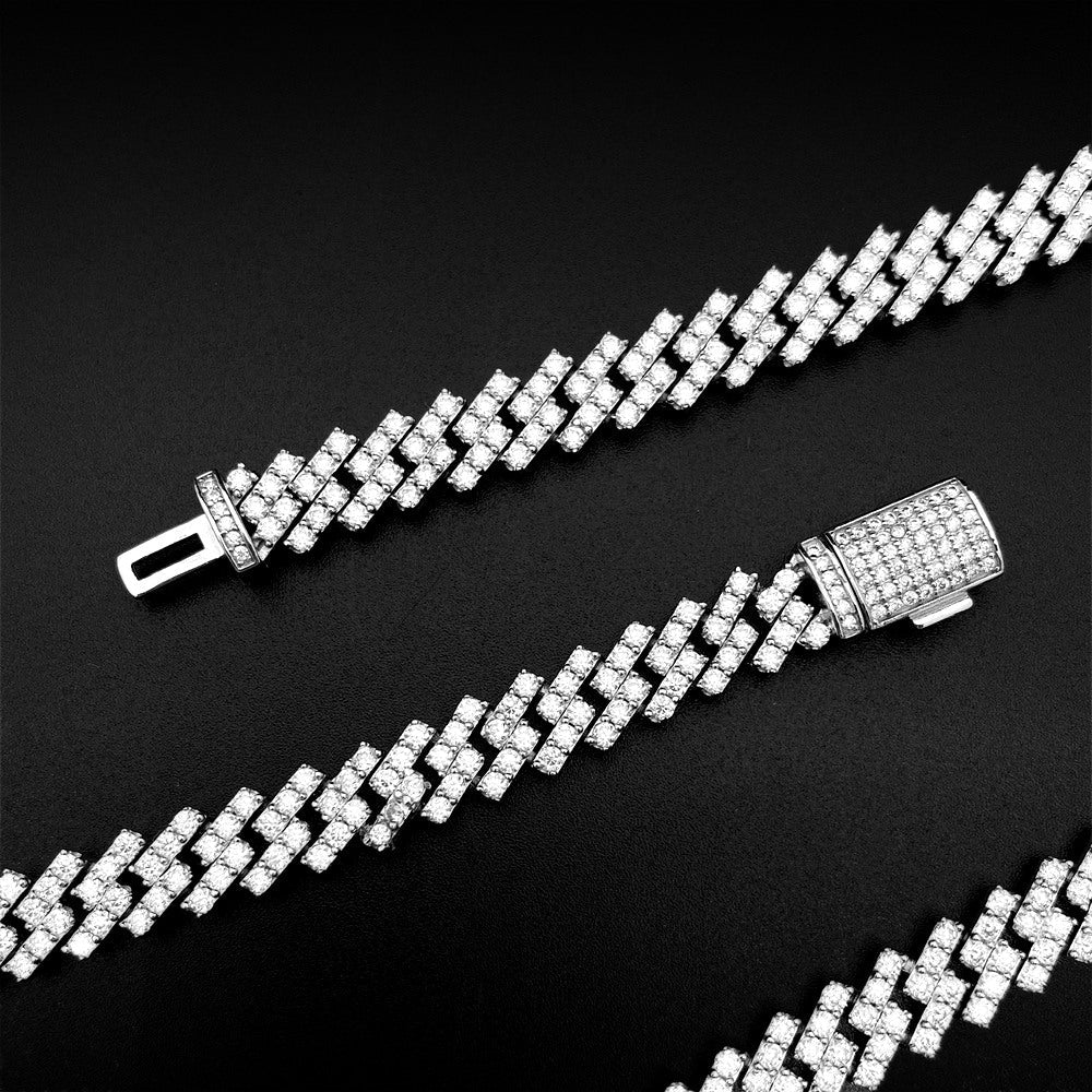 8MM 10MM 13MM S925 Silver 1 Rows VVS Moissanite Cuban Chain