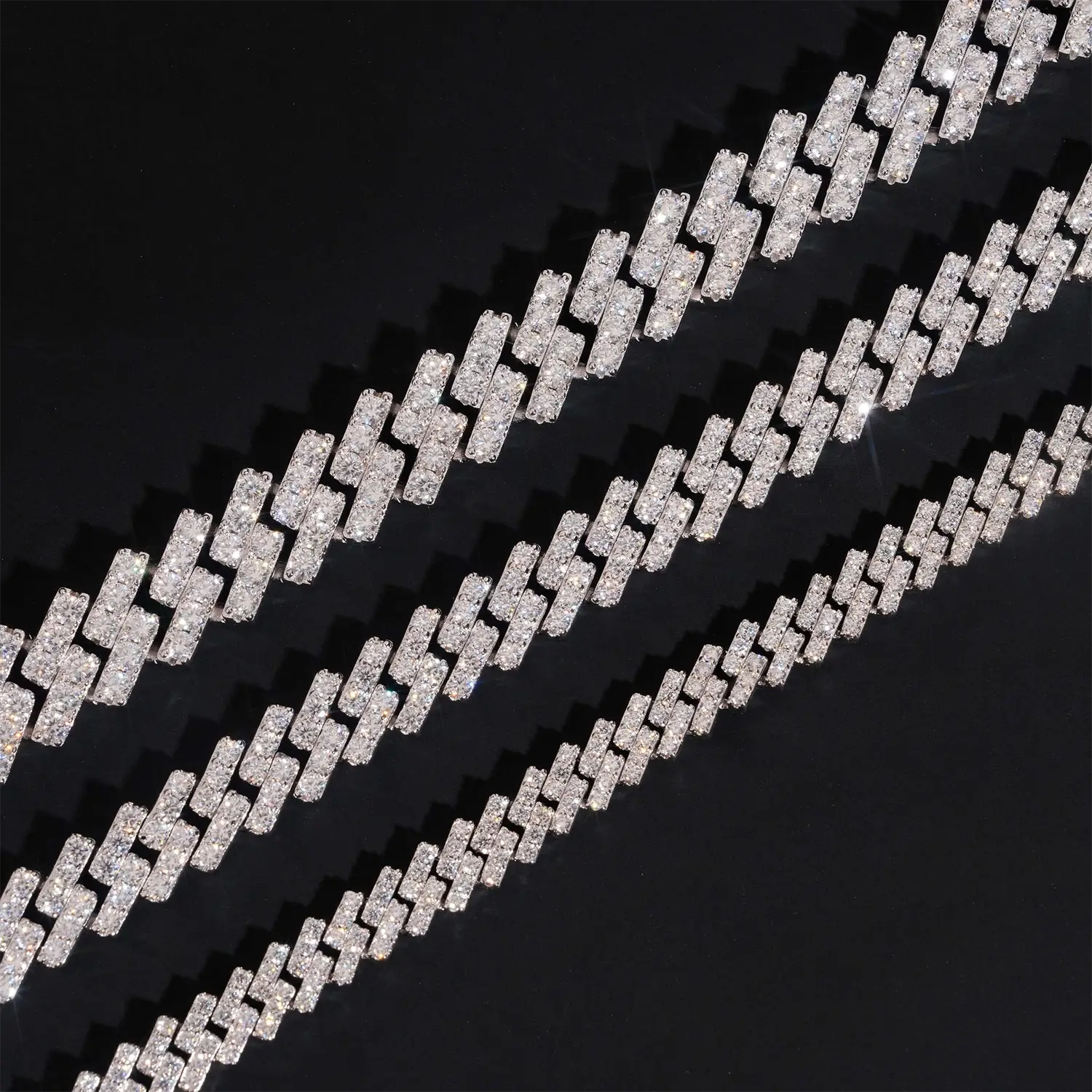 8MM 10MM 13MM S925 Silver 1 Rows VVS Moissanite Cuban Chain