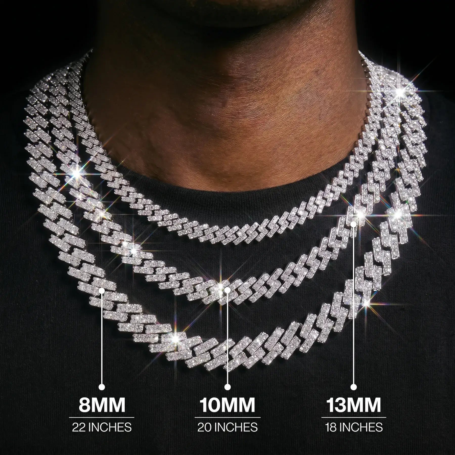 8MM 10MM 13MM S925 Silver 1 Rows VVS Moissanite Cuban Chain Main image