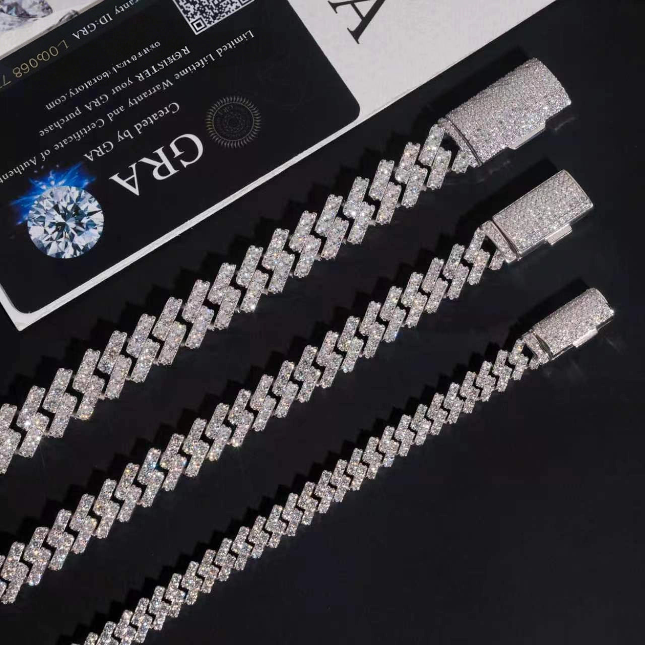 8MM 10MM 13MM S925 Silver 1 Rows VVS Moissanite Cuban Chain