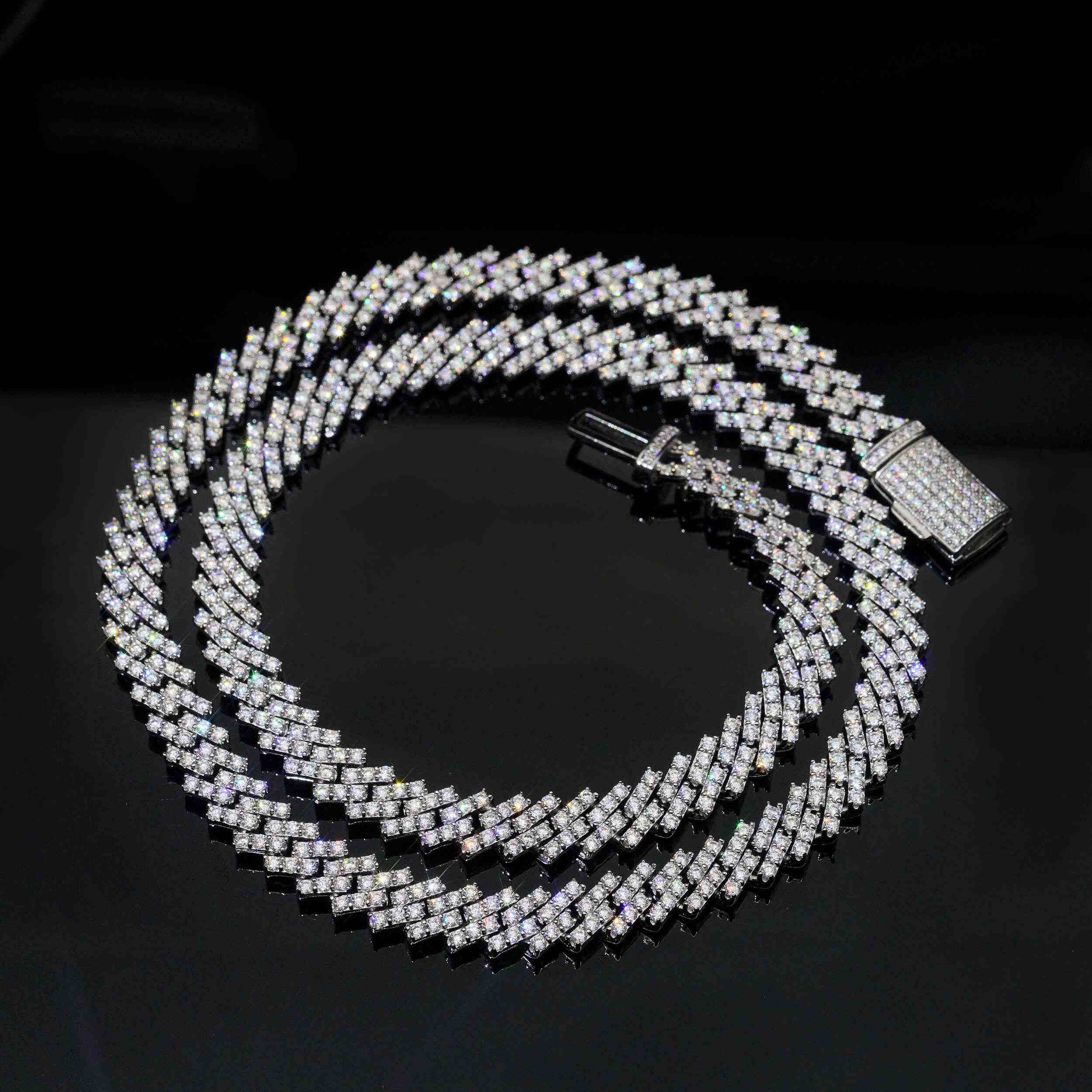 8MM 10MM 13MM S925 Silver 1 Rows VVS Moissanite Cuban Chain