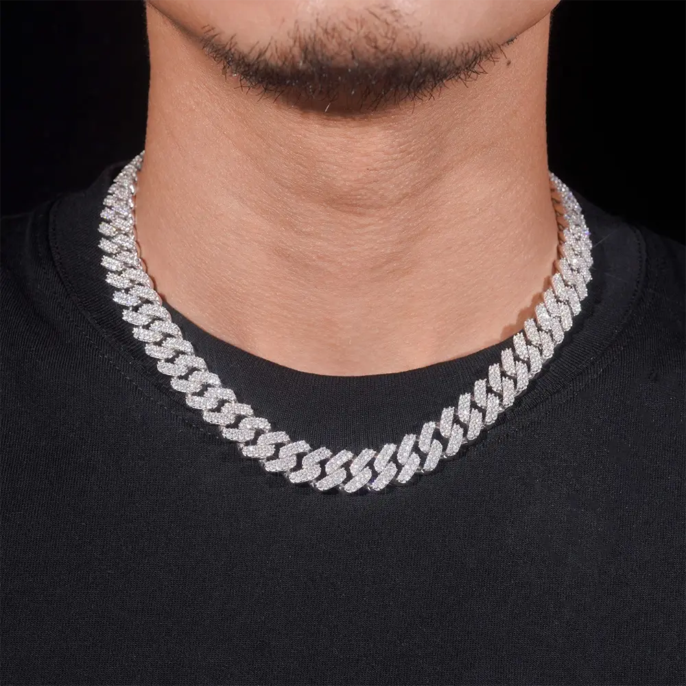 12.3MM S925 Silver 2 Rows Hip-Hop VVS Moissanite Cuban Chains Necklace