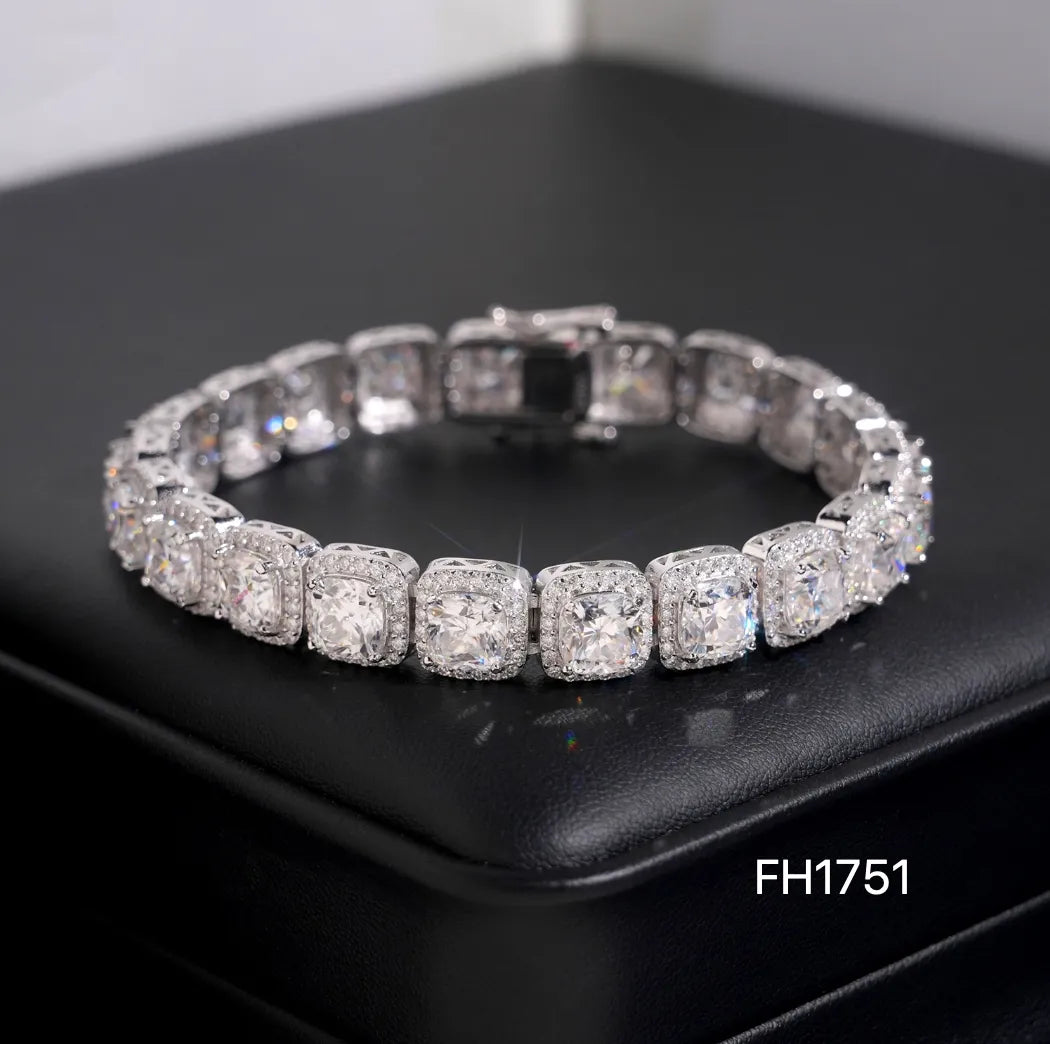 6MM 10MM S925 Silver Halo VVS Moissanite Tennis Chain
