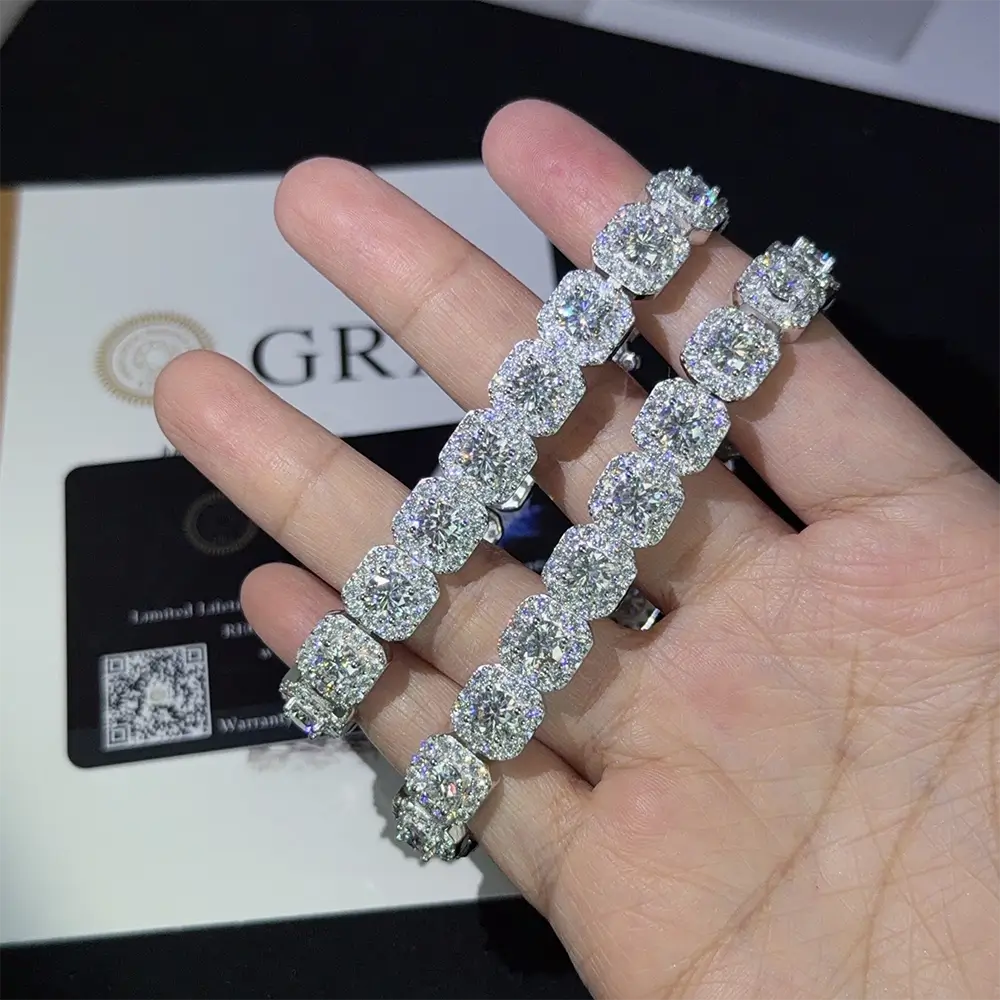 6MM 10MM S925 Silver Halo VVS Moissanite Tennis Chain