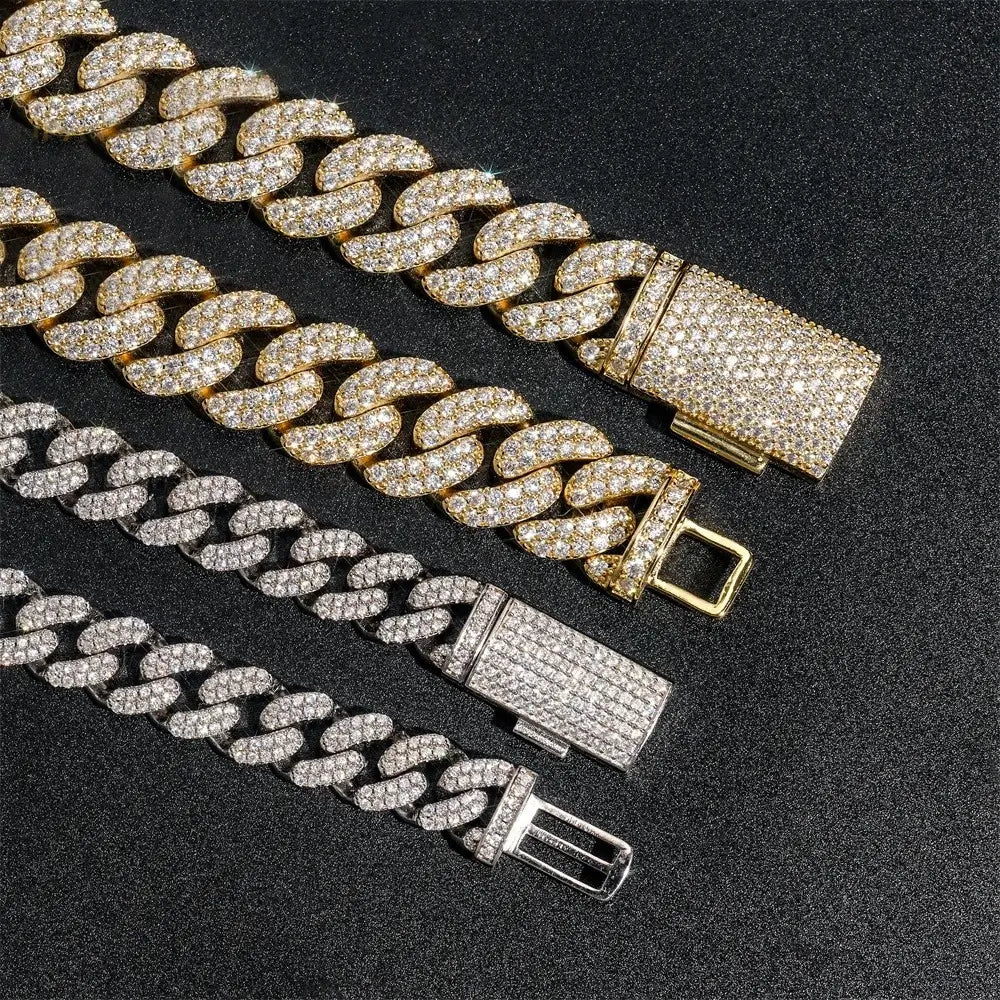 10MM S925 Silver 2 Rows VVS Moissanite  Miami Cuban Chain