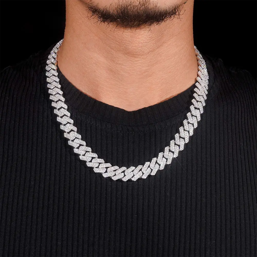 14MM S925 Silver 2 Rows VVS Moissanite EDG Cuban Link Chain