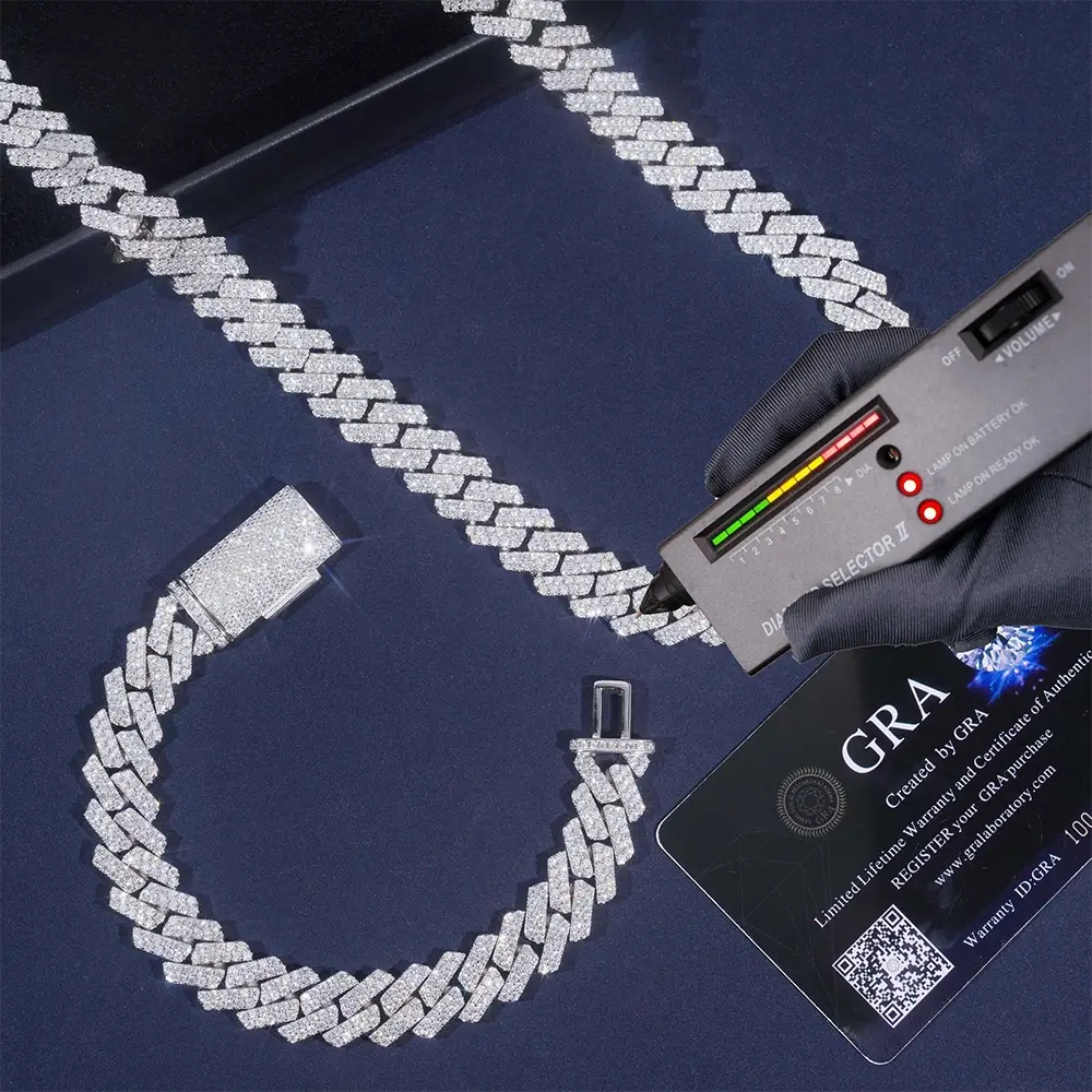 13MM 2 Rows VVS Moissanite Iced Out Cuban Link Chain Bracelet Necklace Main image