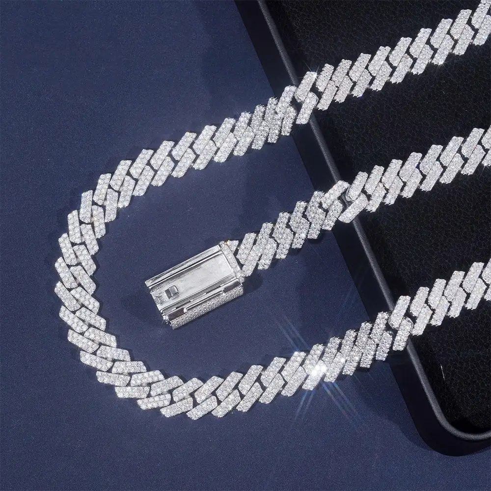 S925 Silver 12MM/13MM 2 Rows VVS Moissanite Iced Out Cuban Link Chain