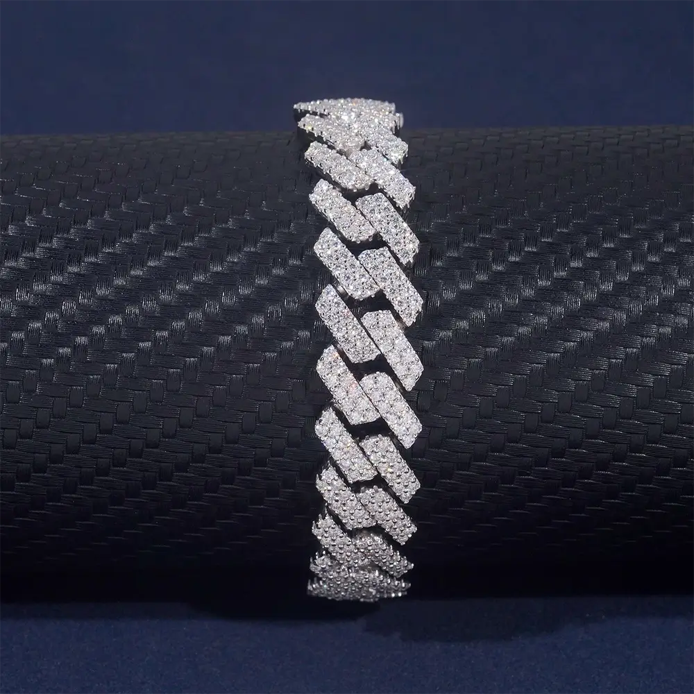 S925 Silver 12MM/13MM 2 Rows VVS Moissanite Iced Out Cuban Link Chain