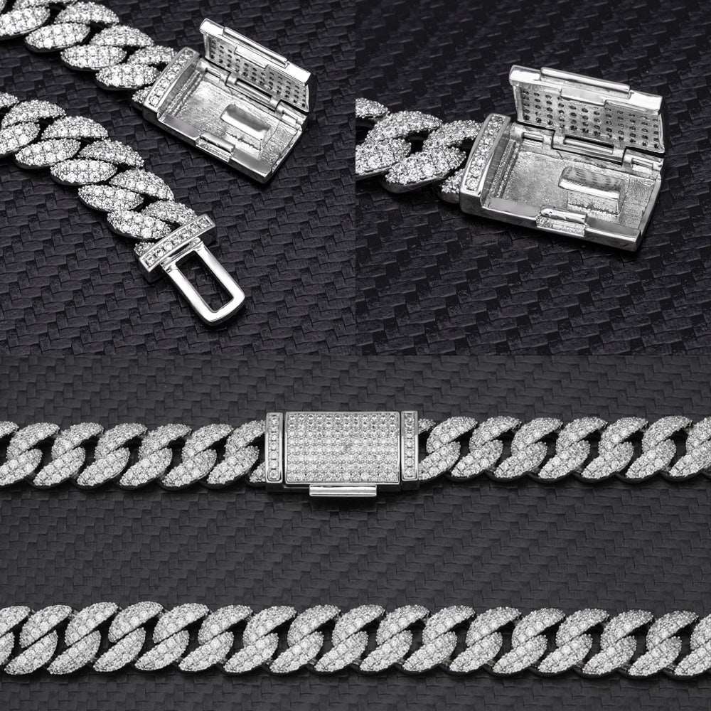12mm 2 Rows Micro Paved Cuban Bracelet D VVS Lab Diamond Cuban Link Chain Iced Out 925 Silver Moissanite Cuban Bracelet