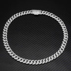 12MM S925 Silver 2 Rows Micro Paved VVS Moissanite Iced Out Cuban Link Chain Necklace