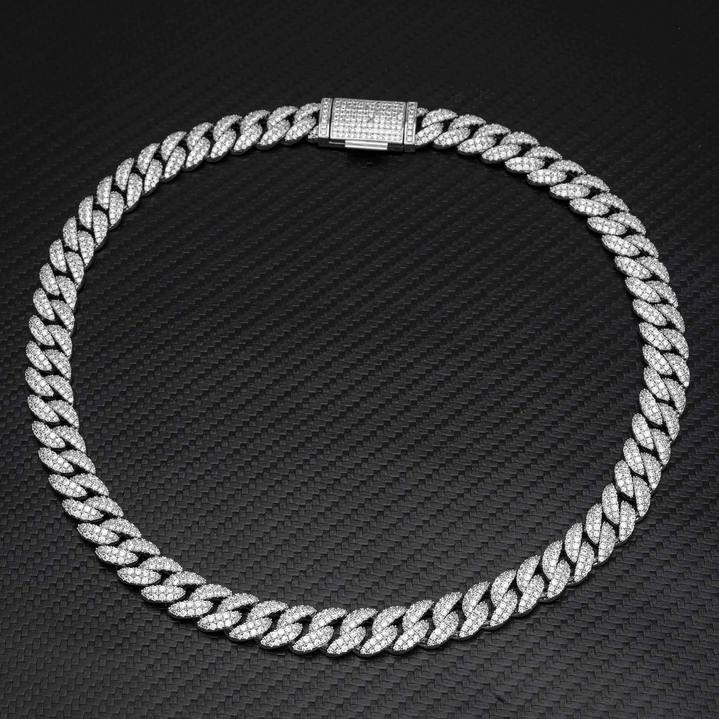 12MM S925 Silver 2 Rows Micro Paved VVS Moissanite Iced Out Cuban Link Chain Necklace