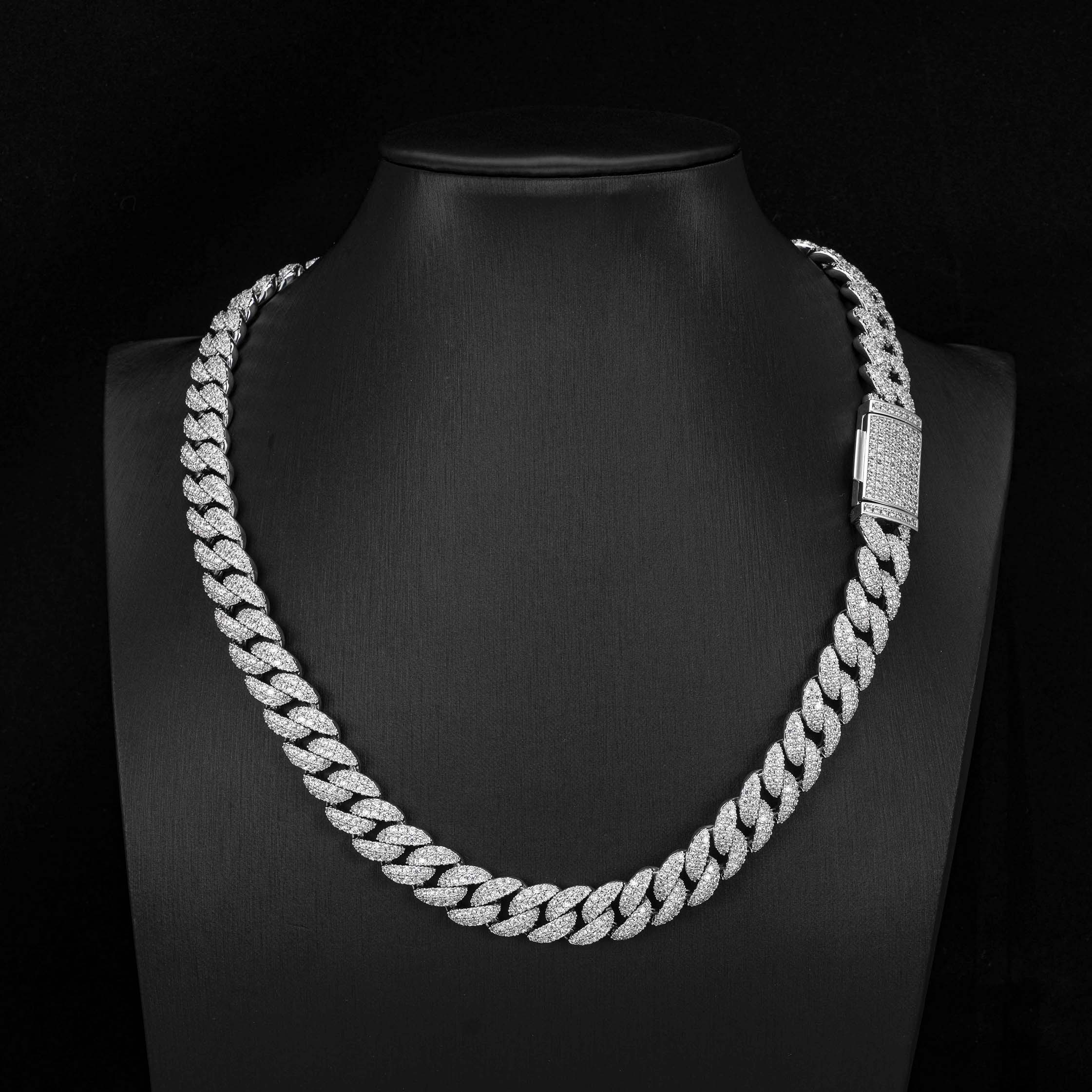 12MM S925 Silver 2 Rows Micro Paved VVS Moissanite Iced Out Cuban Link Chain Necklace