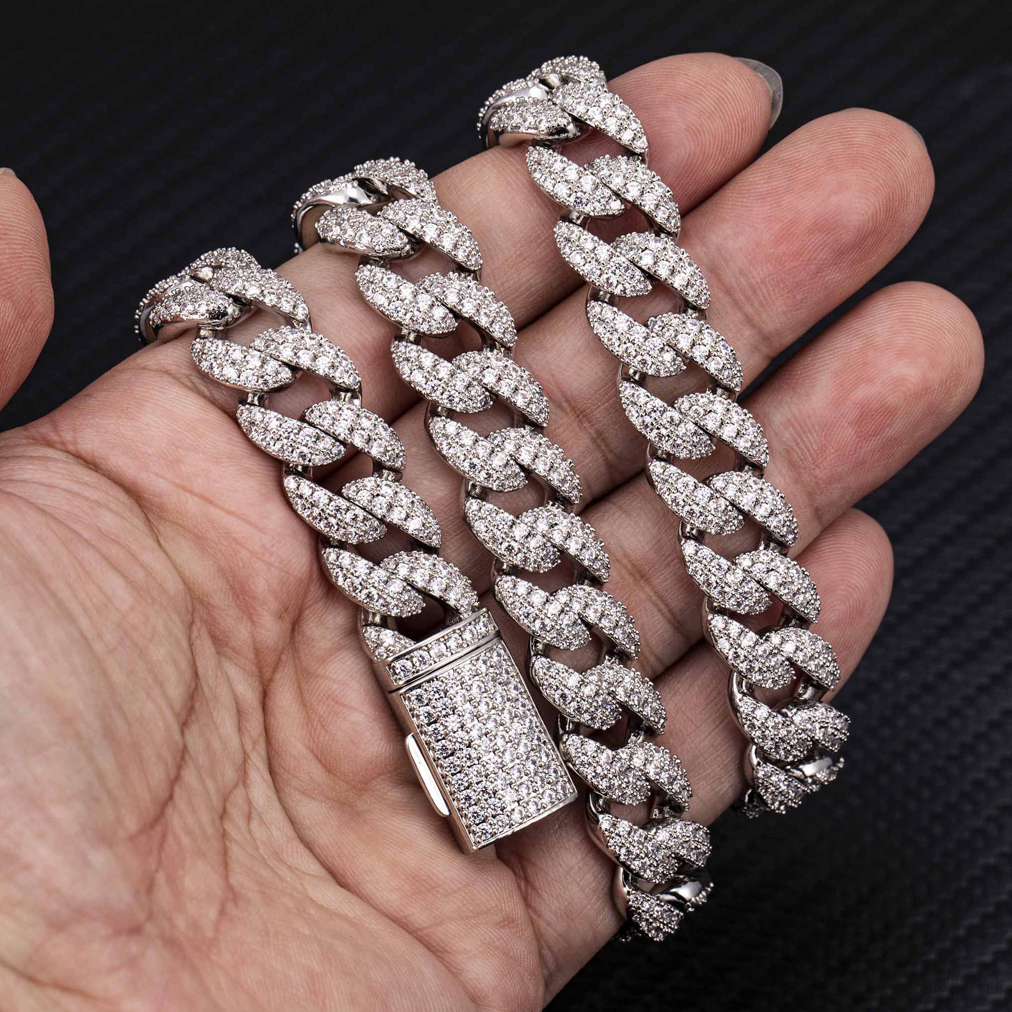 12MM S925 Silver 2 Rows Micro Paved VVS Moissanite Iced Out Cuban Link Chain Necklace