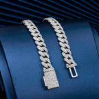 12MM S925 Silver 2 Rows Micro Paved VVS Moissanite Iced Out Cuban Link Chain Necklace