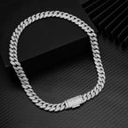 12MM S925 Silver 2 Rows Micro Paved VVS Moissanite Iced Out Cuban Link Chain Necklace