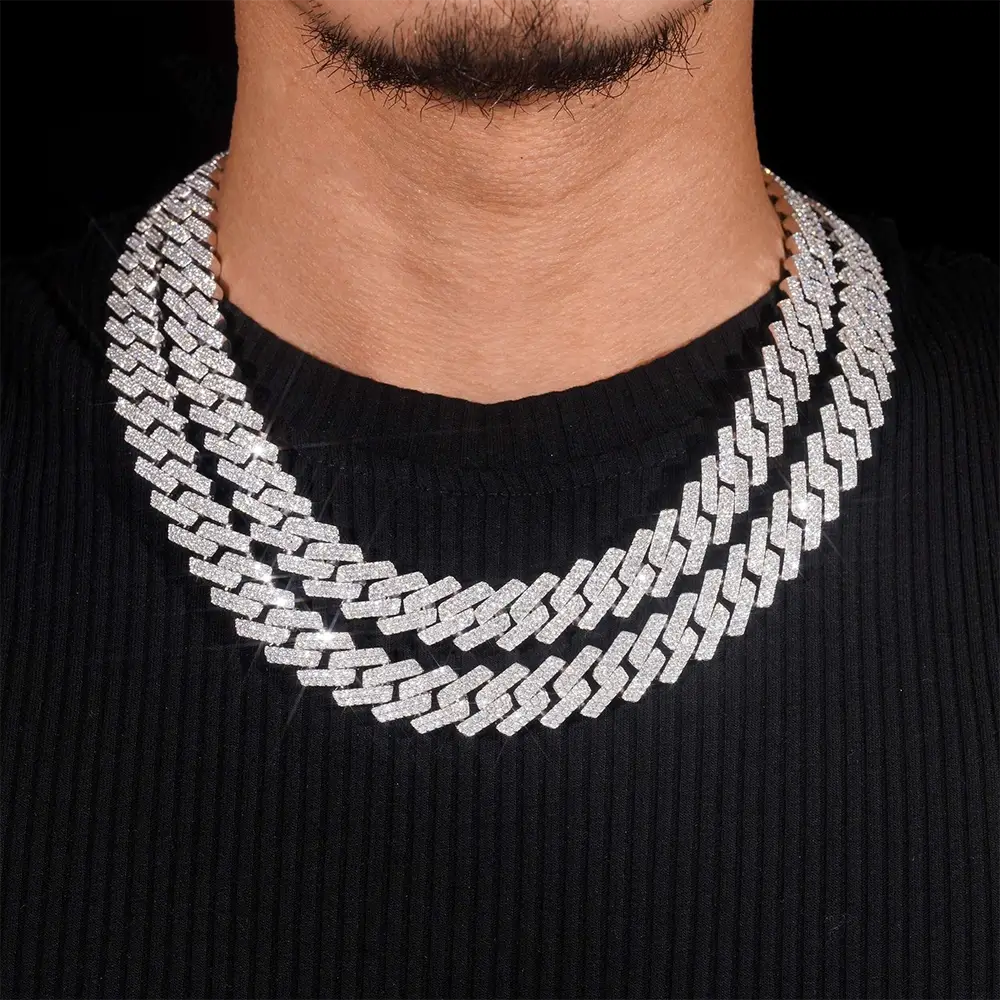 13.5MM/15MM S925 Silver 2 Rows VVS Moissanite Edge Cuban Link Chain Main image