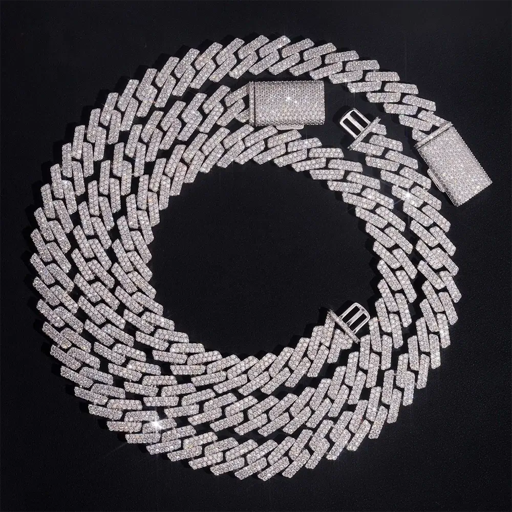 13.5MM/15MM S925 Silver 2 Rows VVS Moissanite Edge Cuban Link Chain