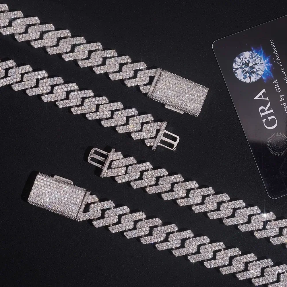 13.5MM/15MM S925 Silver 2 Rows VVS Moissanite Edge Cuban Link Chain Secondary image