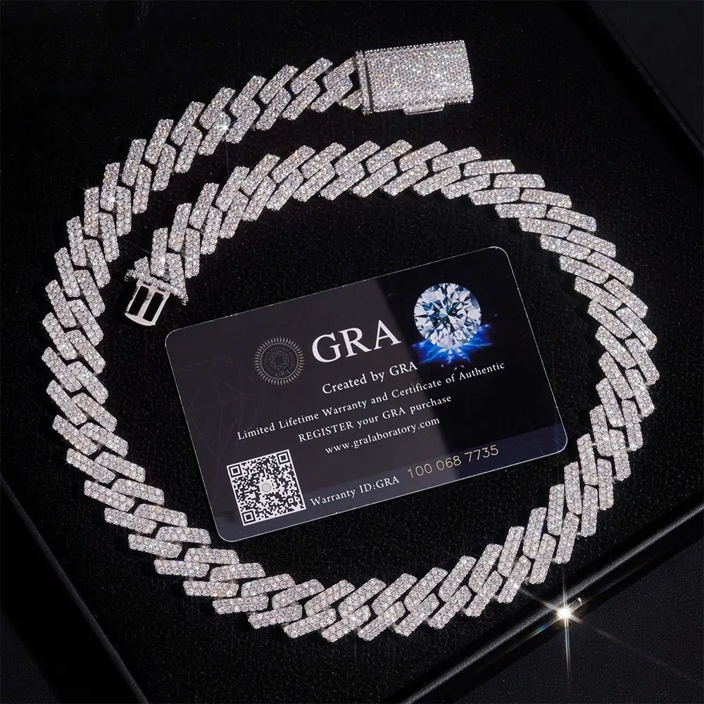 15mm 2 Rows EDG Moissanite Cuban Link Chain