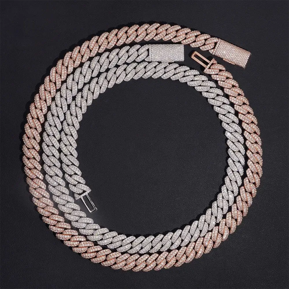 13MM S925 Silver 2 Rows VVS Moissanite Miami Cuban Link Chain