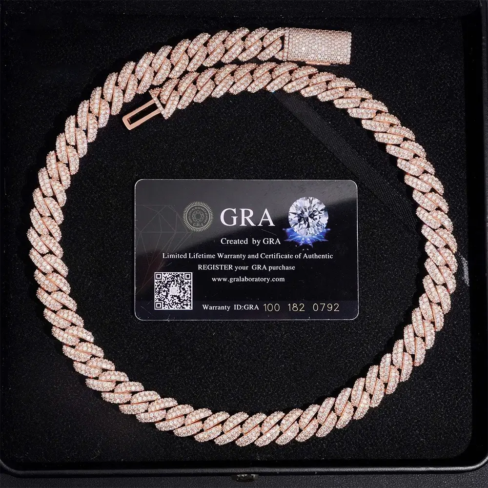 13MM S925 Silver 2 Rows VVS Moissanite Miami Cuban Link Chain
