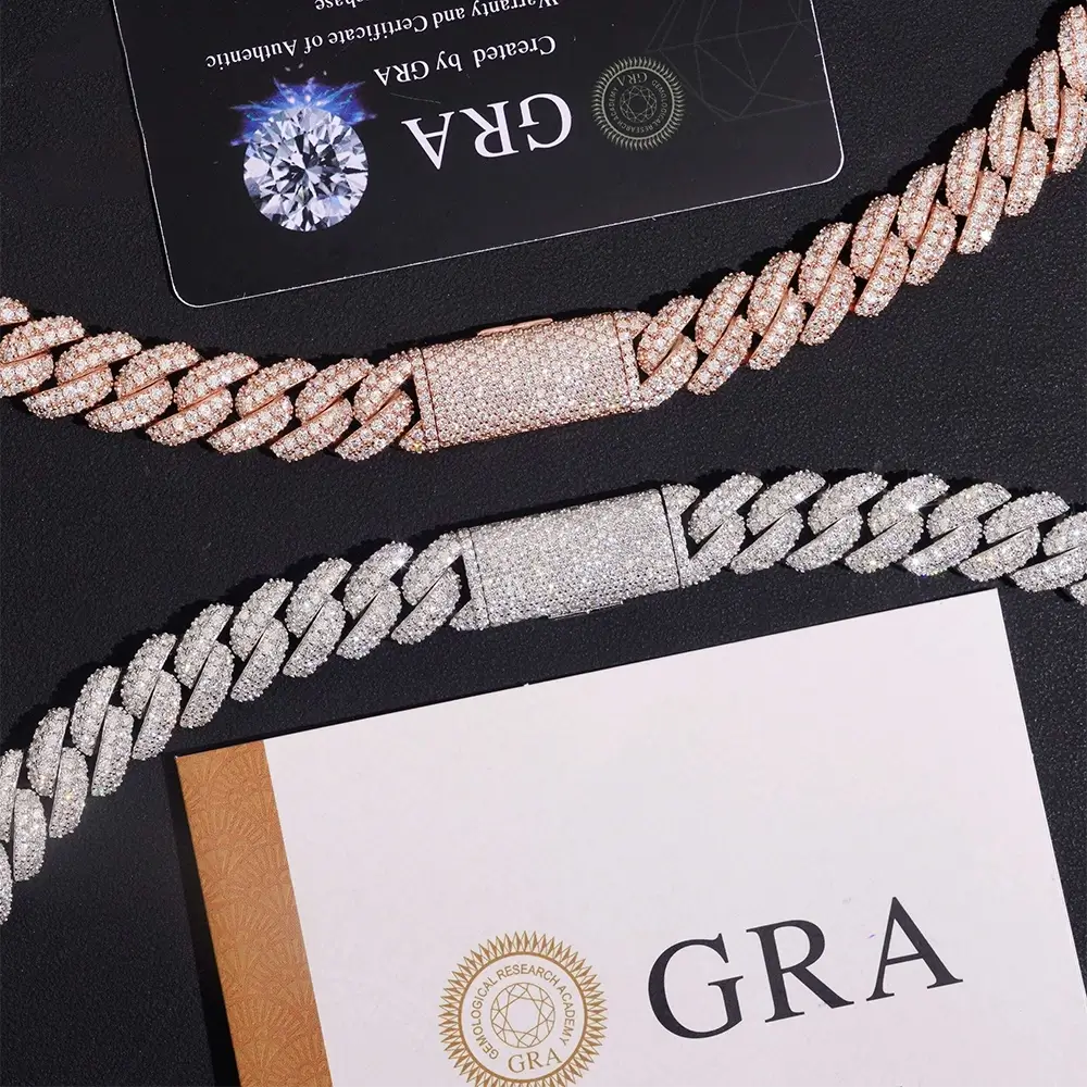 13MM S925 Silver 2 Rows VVS Moissanite Miami Cuban Link Chain