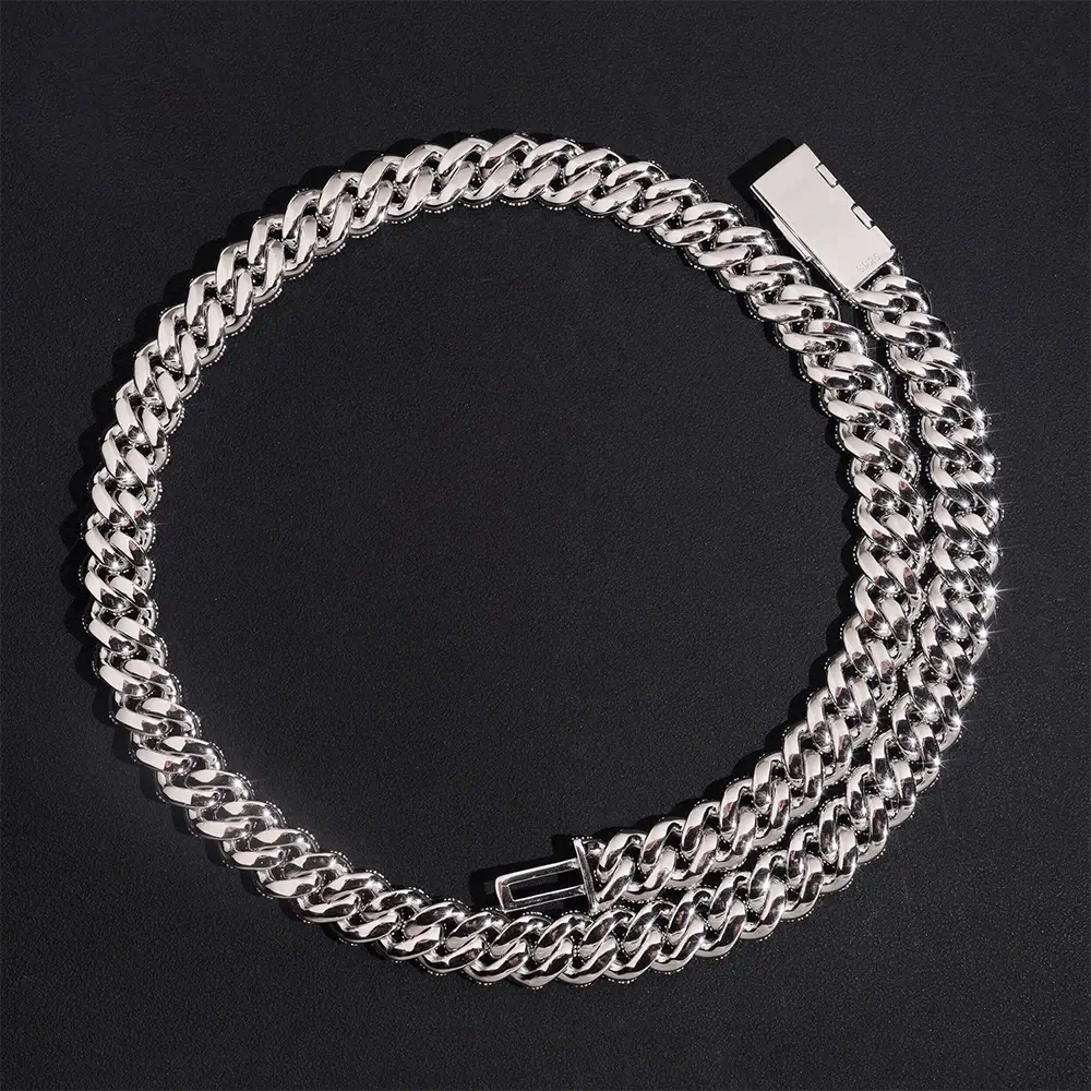 13MM S925 Silver 2 Rows VVS Moissanite Miami Cuban Link Chain