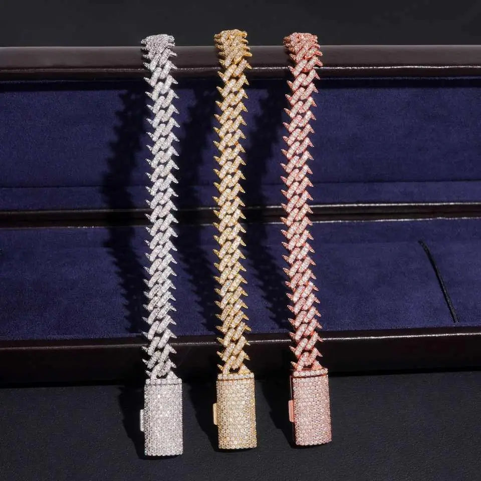 925 Silver 10MM Thorns Spike Vvs Moissanite Cuban Bracelet