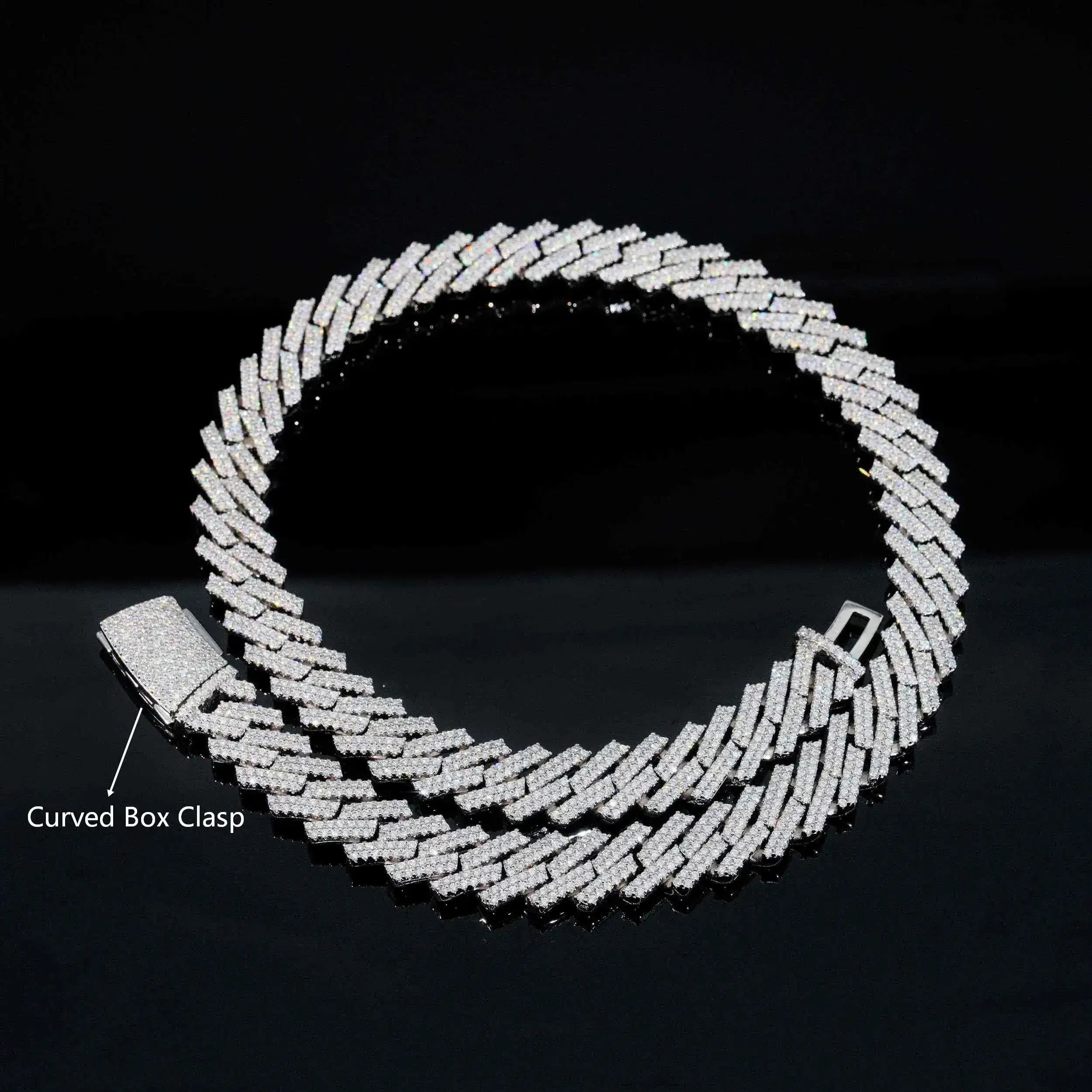 12MM S925 Silver 2 Rows VVS Moissnaite Edge Cuban Link Chain