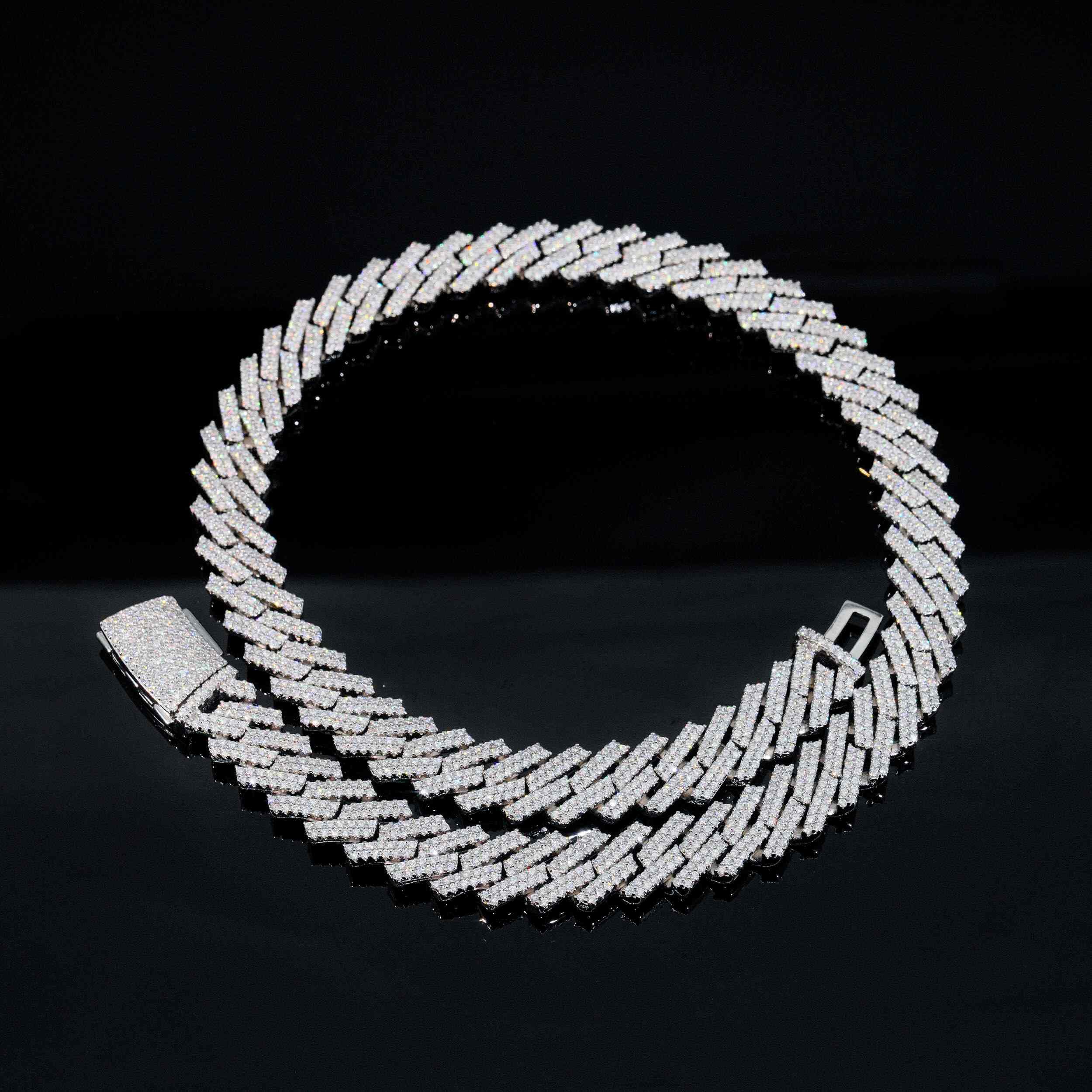 12MM S925 Silver 2 Rows VVS Moissnaite Edge Cuban Link Chain