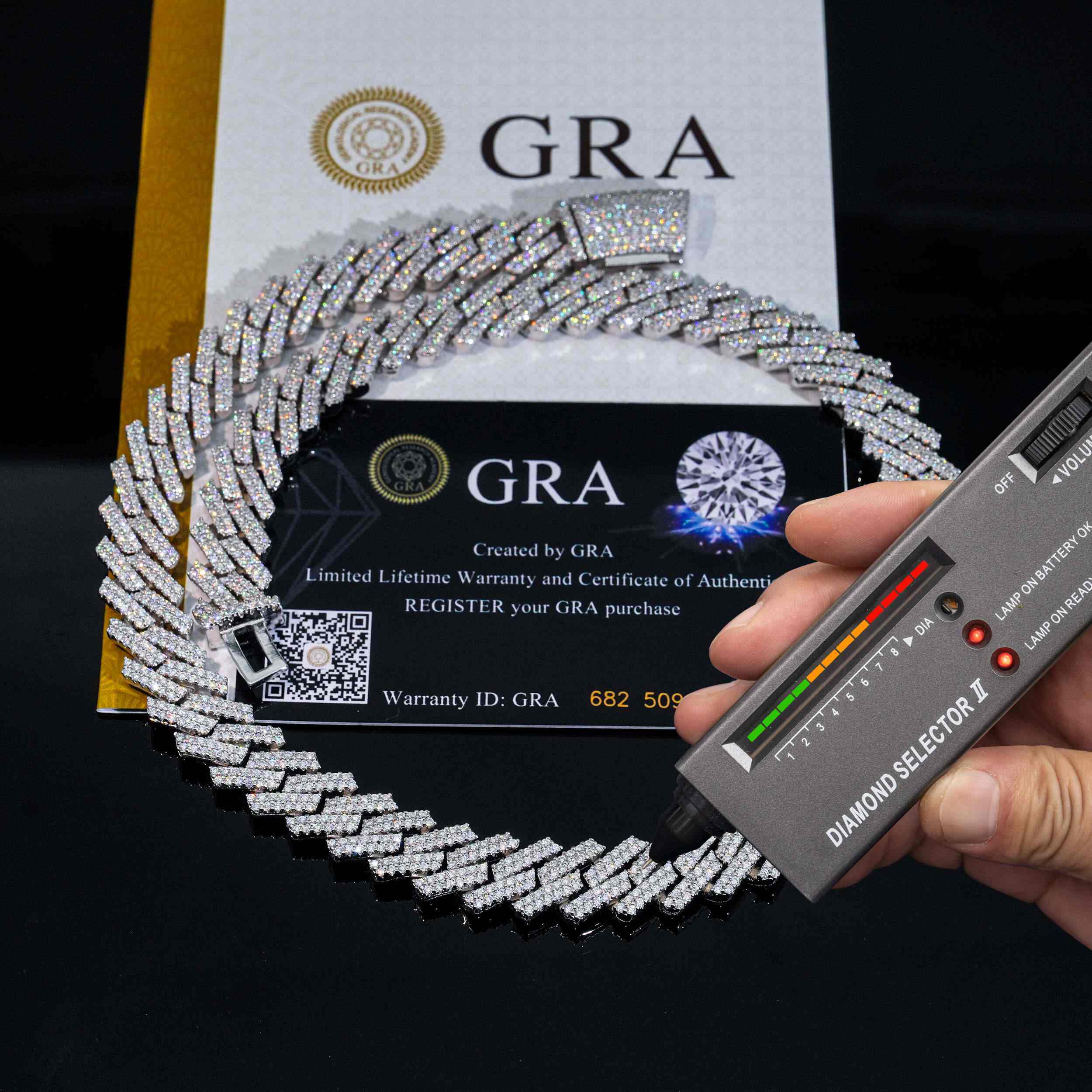 12MM S925 Silver 2 Rows VVS Moissnaite Edge Cuban Link Chain