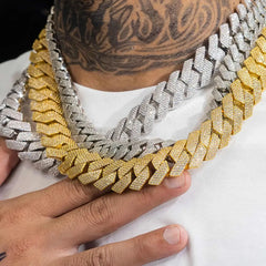 GL 15mm Iced Out Cuban 4 Rows of Stones Link Chain Bracelet Necklace